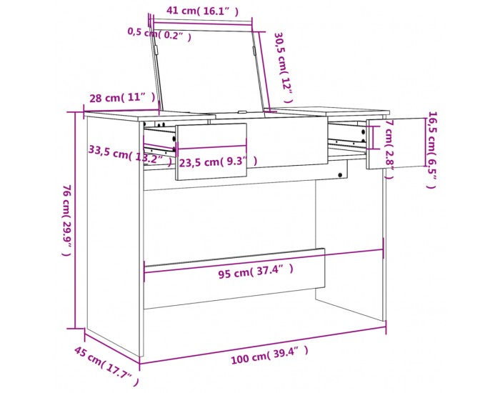 Sonata H Тоалетка с огледало, бетонно сива, 100x45x76 см
