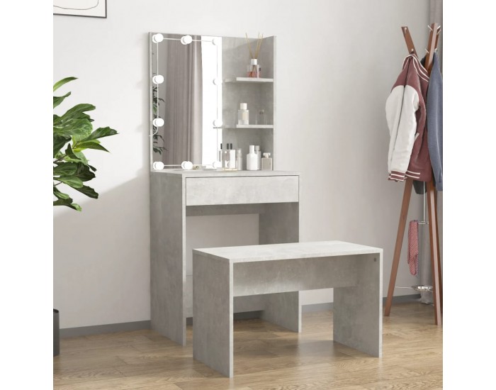 Sonata H Комплект тоалетка с LED, бетонно сива, инженерно дърво