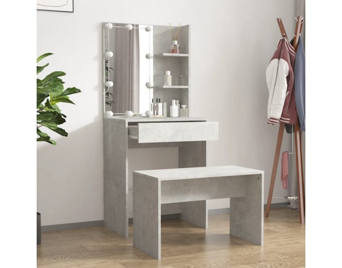 Sonata H Комплект тоалетка с LED, бетонно сива, инженерно дърво