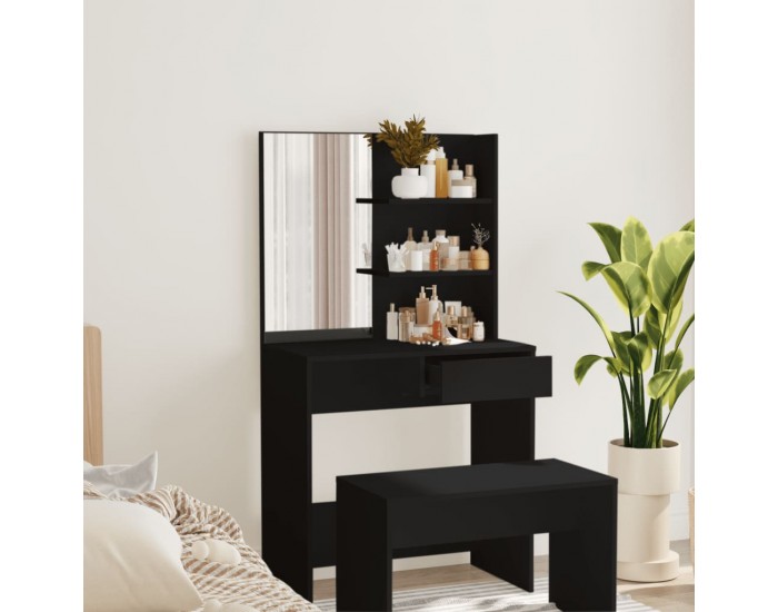 Sonata H Тоалетка с огледало, черна, 74,5x40x141 см