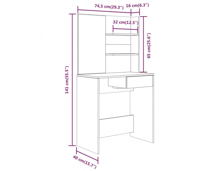 Sonata H Тоалетка с огледало, черна, 74,5x40x141 см