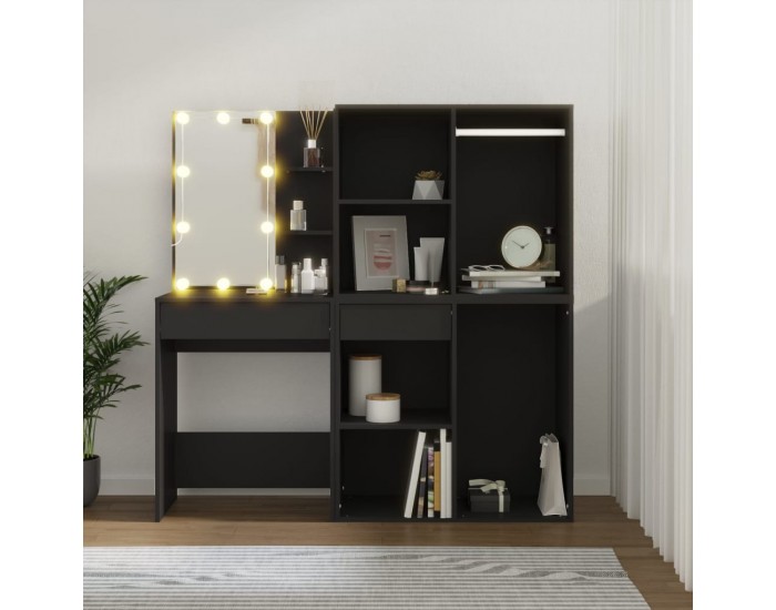 Sonata H LED тоалетка с шкафове, черна, инженерно дърво Sonata H LED тоалетка с шкафове, черна, инженерно дърво
