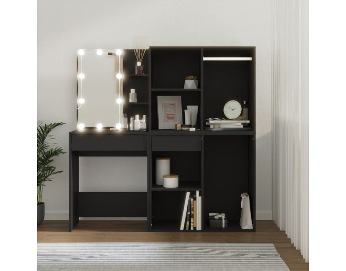 Sonata H LED тоалетка с шкафове, черна, инженерно дърво Sonata H LED тоалетка с шкафове, черна, инженерно дърво