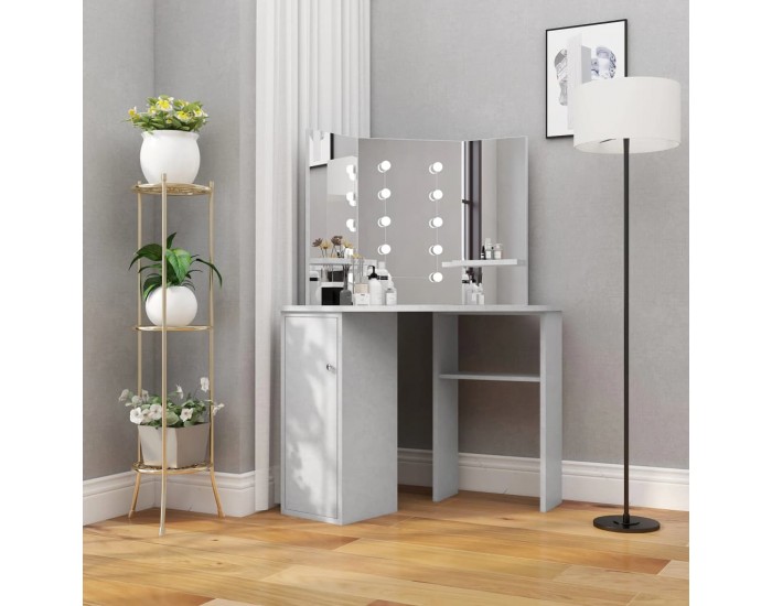 Sonata H Ъглова тоалетка с LED, бетонно сива, 111x54x141,5 см