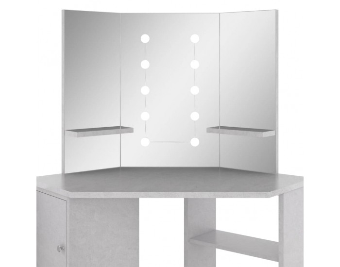 Sonata H Ъглова тоалетка с LED, бетонно сива, 111x54x141,5 см