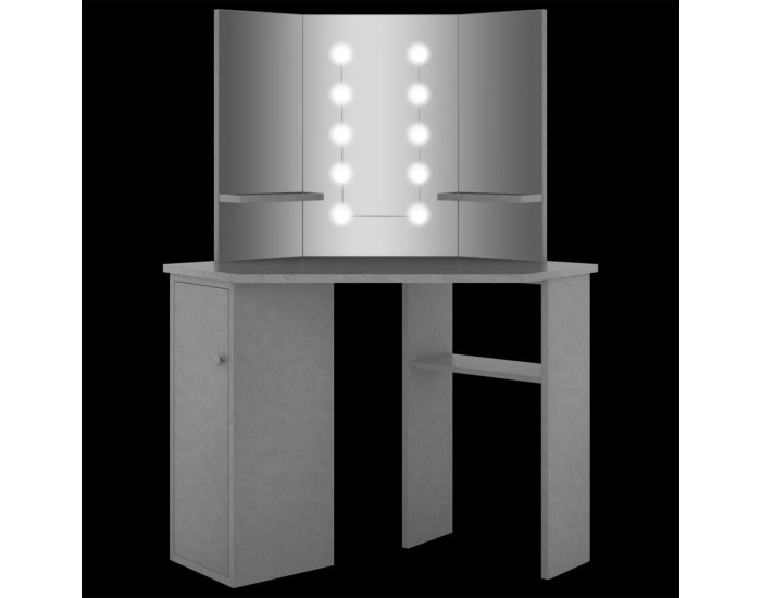 Sonata H Ъглова тоалетка с LED, бетонно сива, 111x54x141,5 см