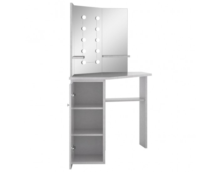 Sonata H Ъглова тоалетка с LED, бетонно сива, 111x54x141,5 см