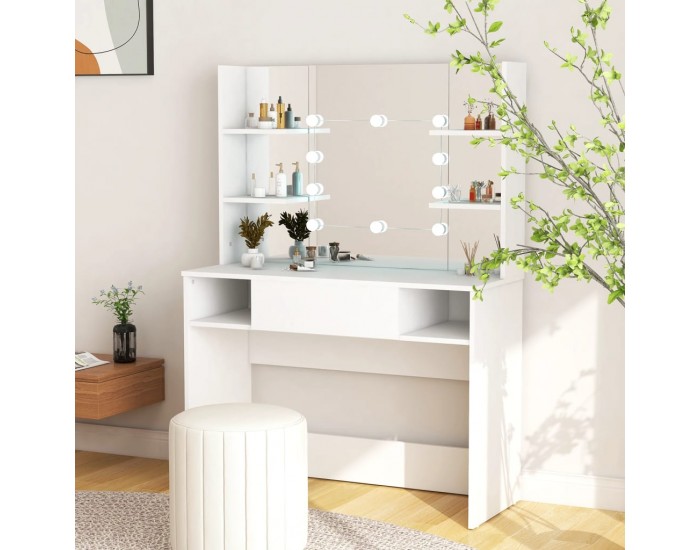 Sonata H Тоалетка с LED лампи, 100x40x135 см, МДФ, бяла