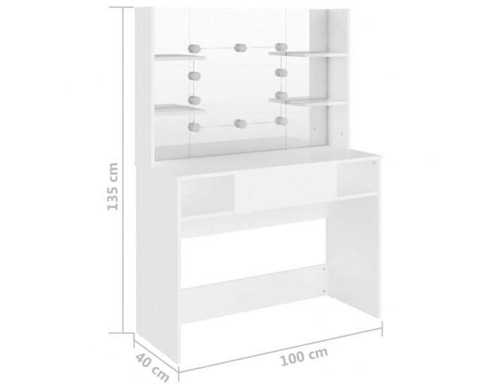 Sonata H Тоалетка с LED лампи, 100x40x135 см, МДФ, бяла