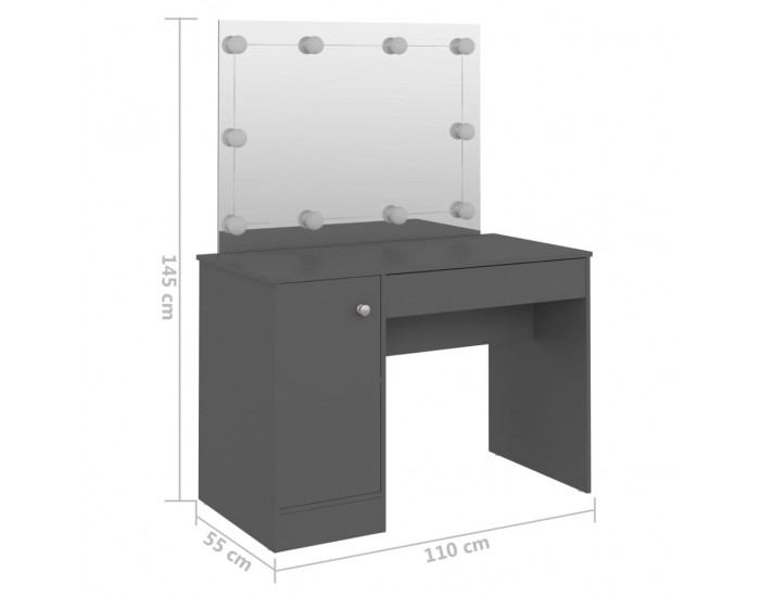 Sonata H Тоалетка с LED лампи, 110x55x145 см, МДФ, сива Sonata H Тоалетка с LED лампи, 110x55x145 см, МДФ, сива