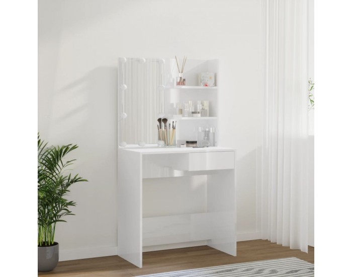 Sonata H Тоалетка с LED, бял гланц, 74,5x40x141 см