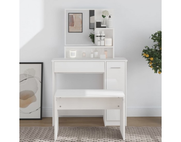 Sonata H Тоалетка с огледало, бял гланц, 86,5x35x136 см