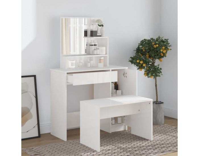 Sonata H Тоалетка с огледало, бял гланц, 86,5x35x136 см