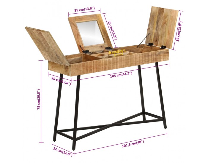 Sonata H Тоалетка, 105x35x75 cм, грубо мангово дърво масив и желязо