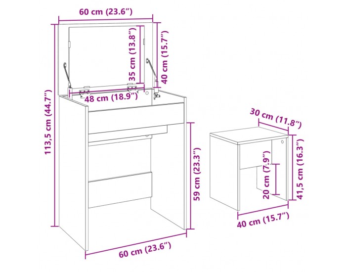 Sonata H Тоалетка и табуретка, кафяв дъб, 60x40x113,5 см