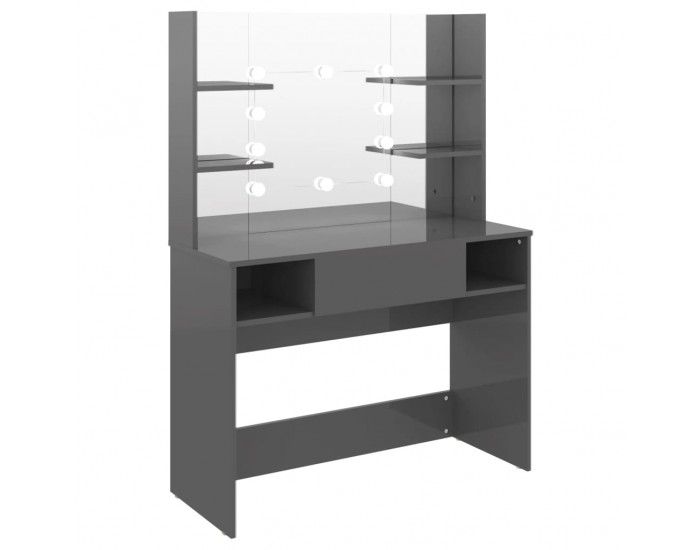 Sonata H Тоалетка с LED лампи, 100x40x135 см, МДФ, сияйно сиво