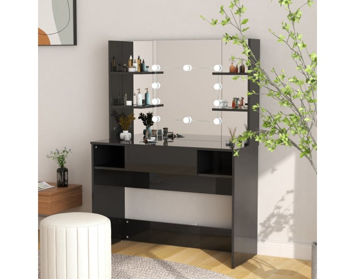 Sonata H Тоалетка с LED лампи, 100x40x135 см, МДФ, сияйно черно Sonata H Тоалетка с LED лампи, 100x40x135 см, МДФ, сияйно черно