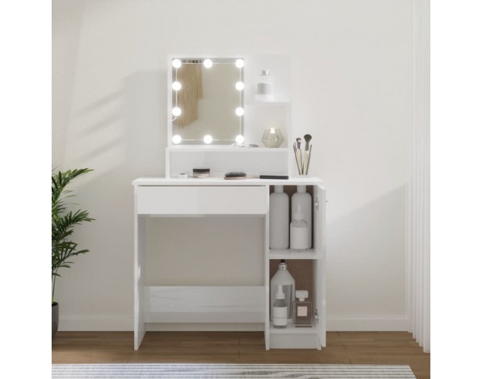 Sonata H Тоалетка с LED, бял гланц, 86,5x35x136 см