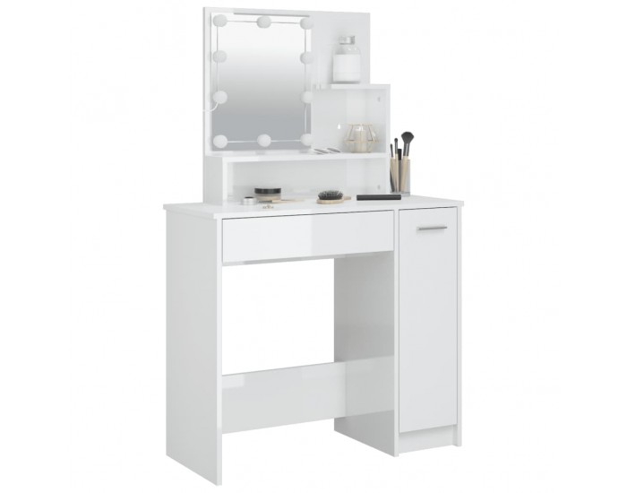 Sonata H Тоалетка с LED, бял гланц, 86,5x35x136 см