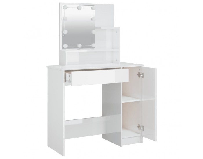 Sonata H Тоалетка с LED, бял гланц, 86,5x35x136 см