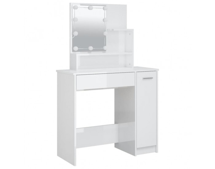 Sonata H Тоалетка с LED, бял гланц, 86,5x35x136 см