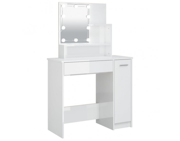 Sonata H Тоалетка с LED, бял гланц, 86,5x35x136 см