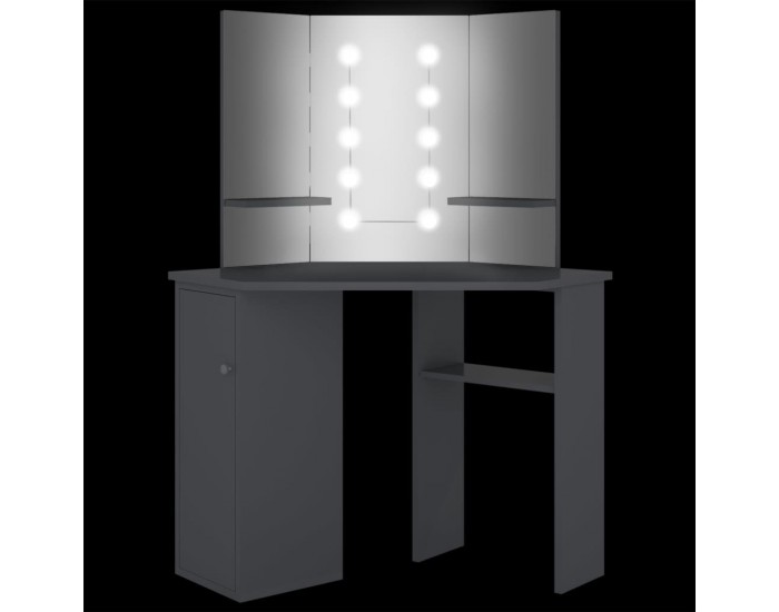 Sonata H Ъглова тоалетка с LED, сива, 111x54x141,5 см