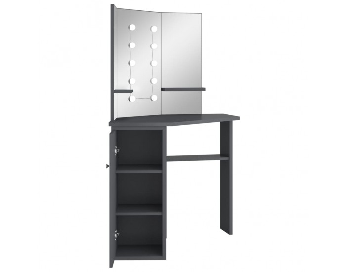 Sonata H Ъглова тоалетка с LED, сива, 111x54x141,5 см