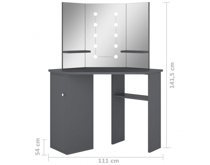 Sonata H Ъглова тоалетка с LED, сива, 111x54x141,5 см