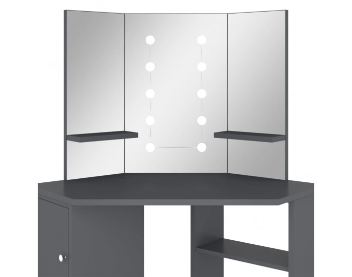 Sonata H Ъглова тоалетка с LED, сива, 111x54x141,5 см