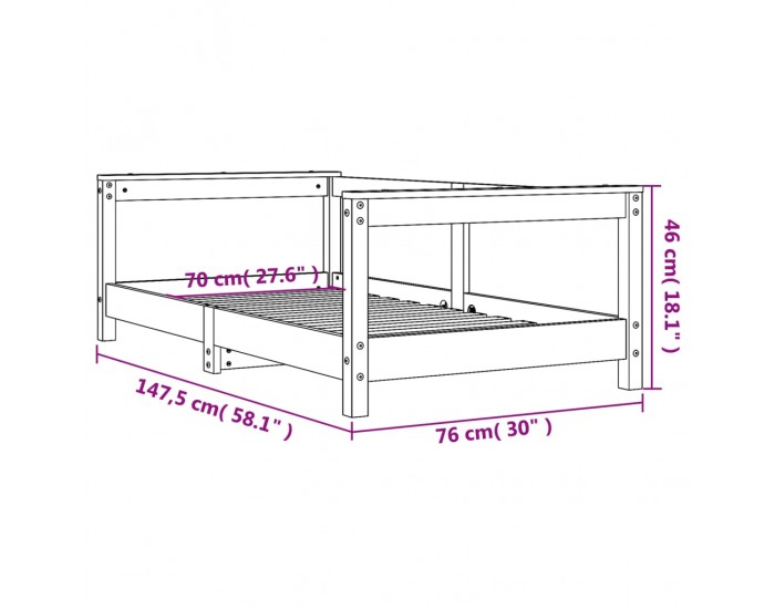 Sonata H Рамка за детско легло, 70x140 см, масивна борова дървесина
