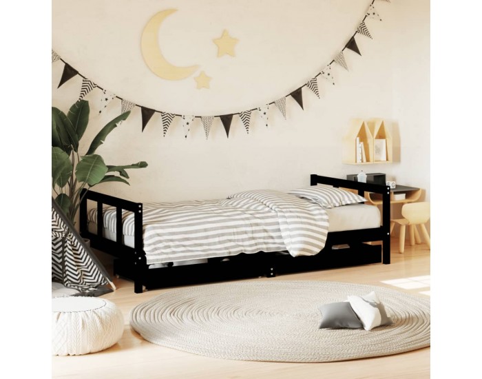 Sonata H Детска рамка за легло с чекмеджета, черна, 90x190 см, бор масив