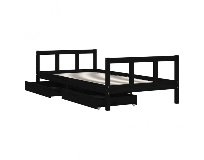 Sonata H Детска рамка за легло с чекмеджета, черна, 90x190 см, бор масив