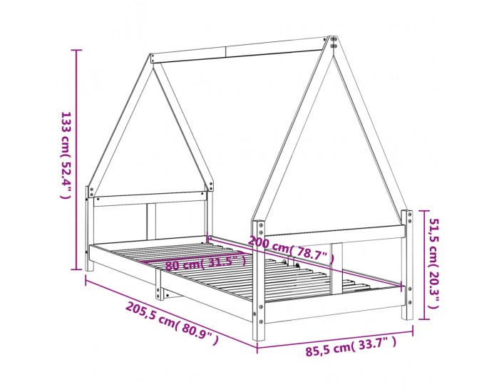Sonata H Детска рамка за легло 80x200 см борово дърво масив