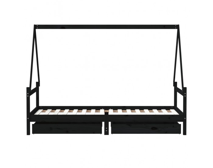 Sonata H Рамка за детско легло с чекмеджета, черно, 80x200 см, чам масив