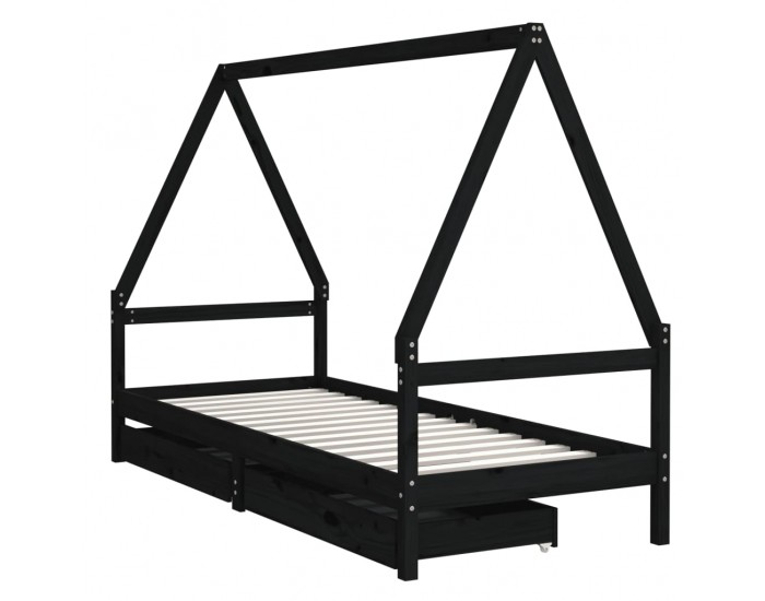 Sonata H Рамка за детско легло с чекмеджета, черно, 80x200 см, чам масив