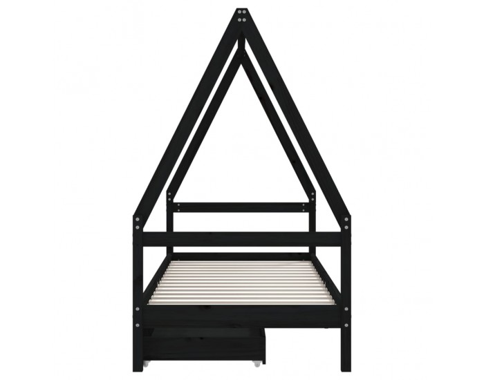 Sonata H Рамка за детско легло с чекмеджета, черно, 80x200 см, чам масив