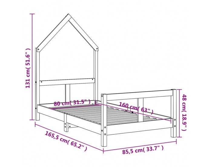 Sonata H Рамка за детско легло черна 80x160 см масивно борово дърво