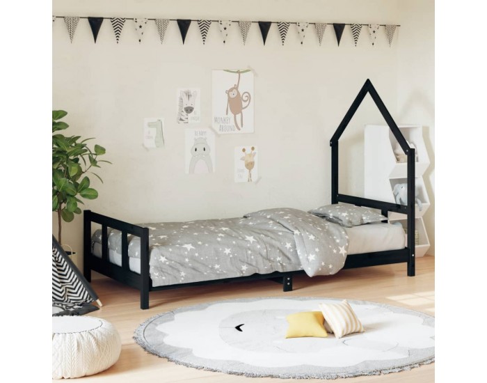 Sonata H Рамка за детско легло, черна, 90x200 см, масивно борово дърво