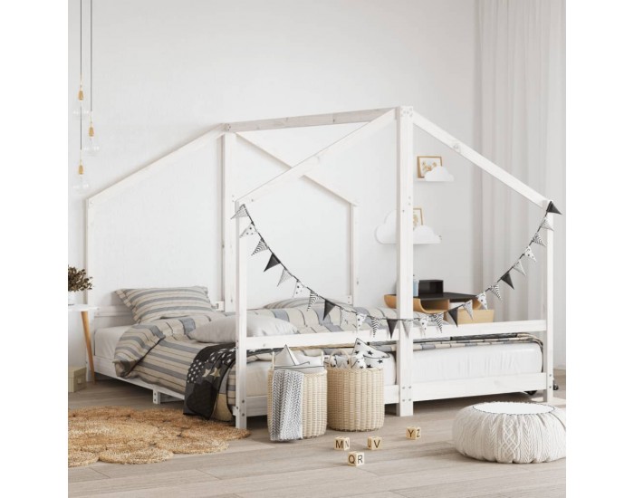 Sonata H Рамка за детско легло бяла 2x(90x200) см борово дърво масив