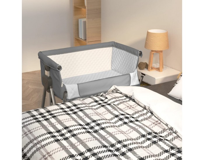 Sonata H Бебешко легло с матрак, тъмносив, ленен плат