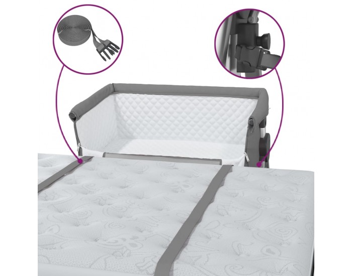 Sonata H Бебешко легло с матрак, тъмносив, ленен плат