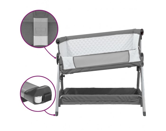 Sonata H Бебешко легло с матрак, тъмносив, ленен плат