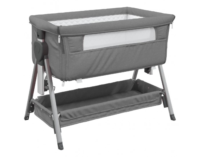 Sonata H Бебешко легло с матрак, тъмносив, ленен плат