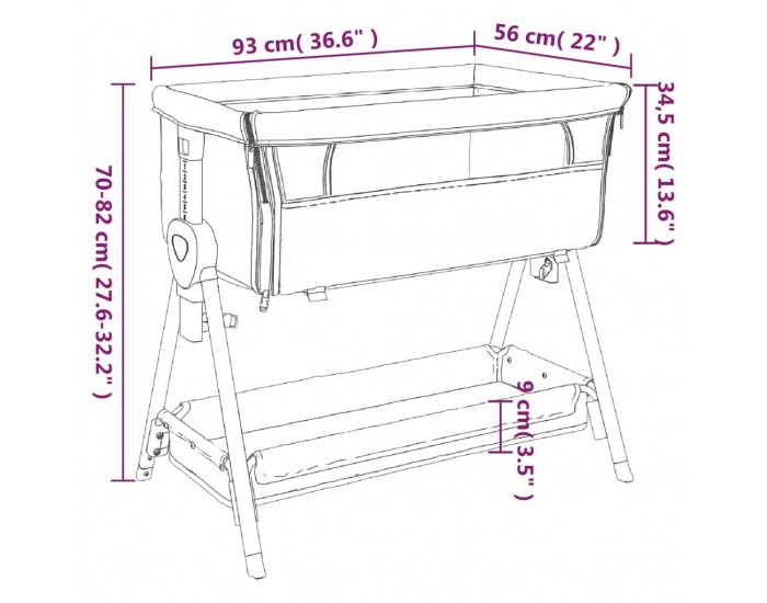 Sonata H Бебешко легло с матрак, тъмносив, ленен плат