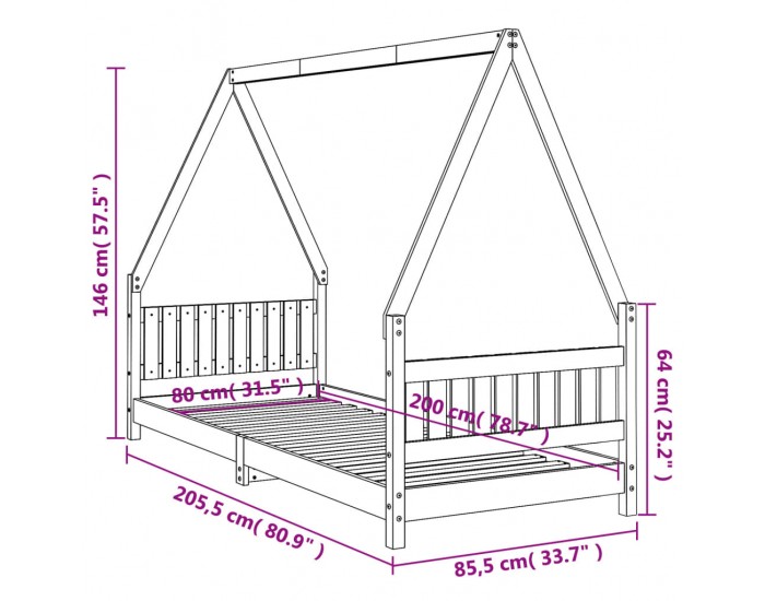 Sonata H Рамка за детско легло 80x200 см масивна борова дървесина