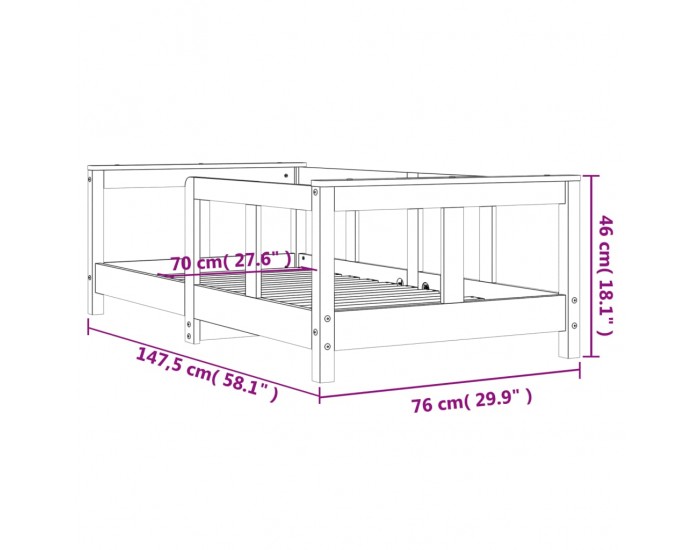 Sonata H Рамка за детско легло, 70x140 см, масивна борова дървесина