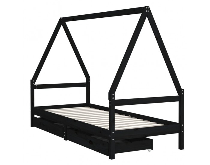 Sonata H Детска рамка за легло с чекмеджета, черна, 90x190 см, бор масив