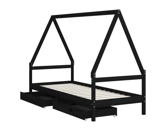 Sonata H Детска рамка за легло с чекмеджета, черна, 90x190 см, бор масив