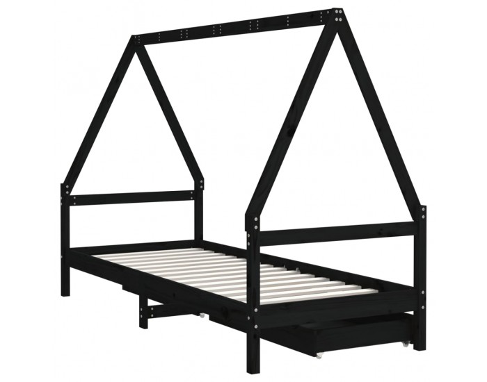 Sonata H Детска рамка за легло с чекмеджета, черна, 90x190 см, бор масив